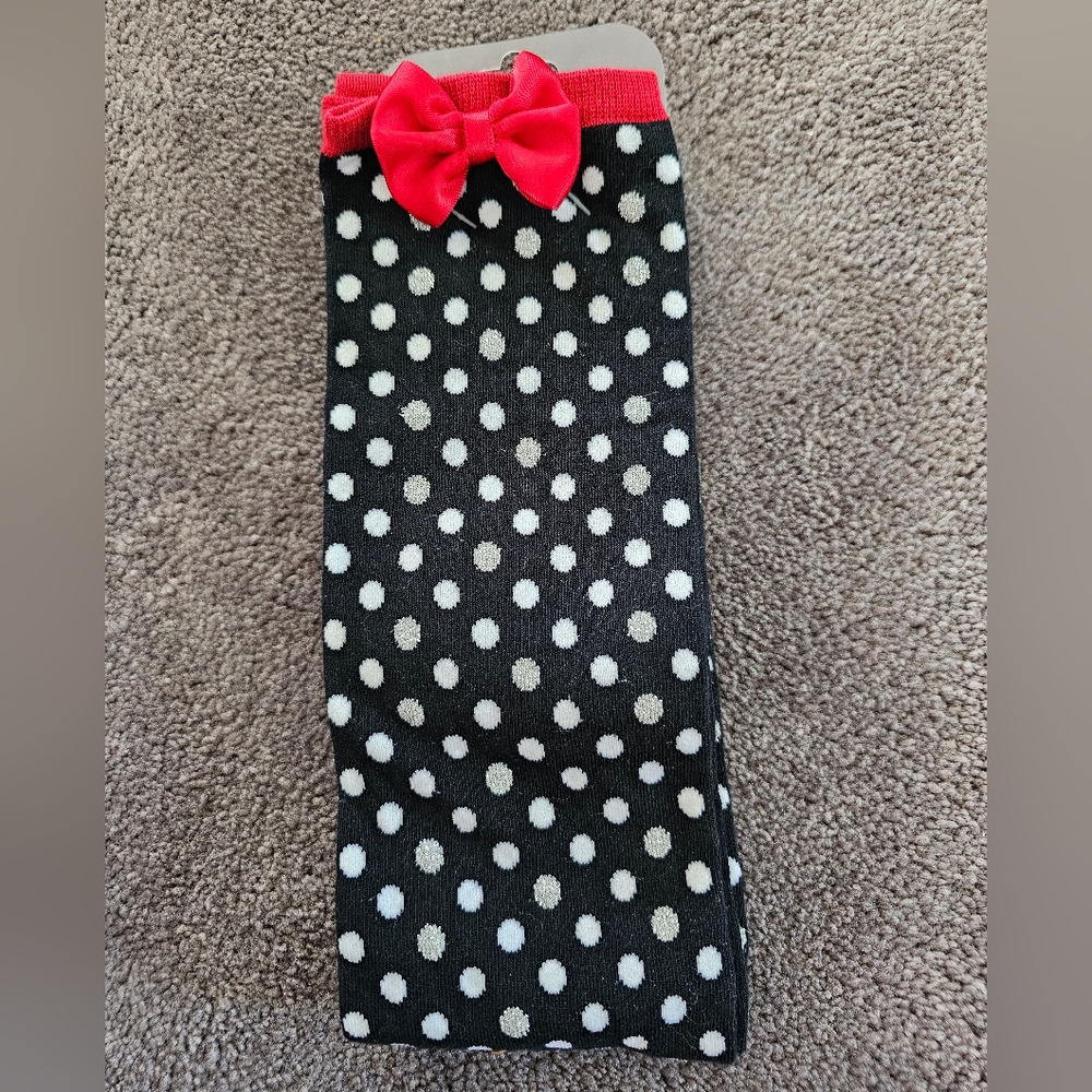 NWT disney polka dot shimmery above knee socks